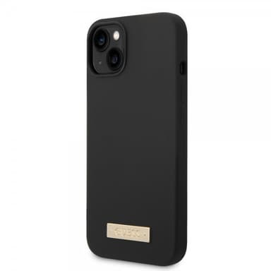 Guess iPhone 14 Deksel Silicone Metal Plate MagSafe Svart