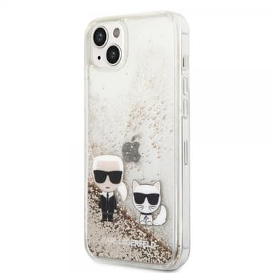 Karl Lagerfeld iPhone 14 Plus Deksel Liquid Glitter Karl & Choupette Gull