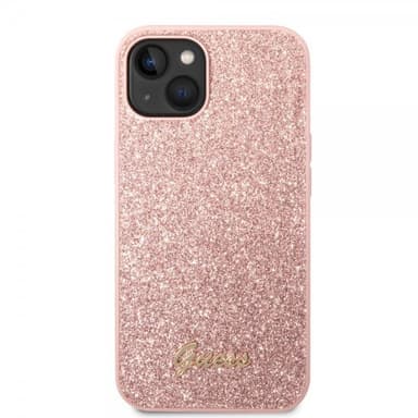 Guess iPhone 14 Plus Deksel Glitter Flakes Metal Logo Rosa
