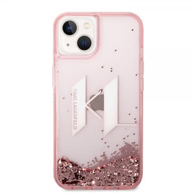 Karl Lagerfeld iPhone 14 Deksel Liquid Glitter Big Logo Rosa