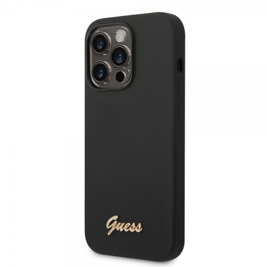 Guess iPhone 14 Pro Max Deksel Liquid Silicone Metal Logo Svart