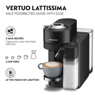 Nespresso Vertuo Lattissima kaffemaskin fra Delonghi ENV300.B (sort)