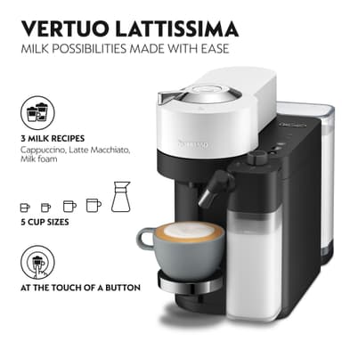 Nespresso Vertuo Lattissima kaffemaskin fra Delonghi ENV300.W (hvit)