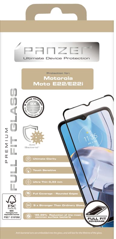 Panzer Full-Fit skjermbeskytter til Motorola Moto E22/E22i
