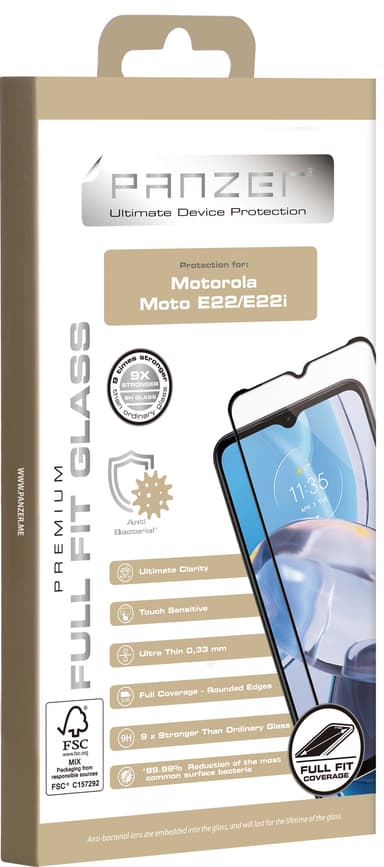 Panzer Full-Fit skjermbeskytter til Motorola Moto E22/E22i