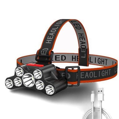 Oppladbar hodelykt med 7 lys, LED