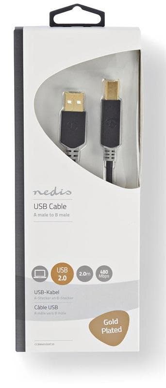 USB 2.0-Kabel | A, hann - B, hann | 2,0 m | Antrasitt