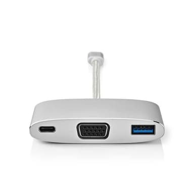 Nedis USB Multi-Port Adapter | USB 3.2 Gen 1 | USB-C™ Hann | USB-A Hun / USB-C™ Hunn / VGA Hun 15p | 5 Gbps | 0.20 m | Rund | Gull belagt | Flettet / Nylon | Sølv | Deksel Vindusboks