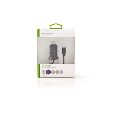 Billader | 2,4 A | Fast kabel | Mikro-USB | Sort