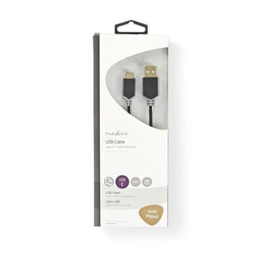 USB 2.0-Kabel | Type-C, hann - A, hann | 1,0 m | Antrasitt