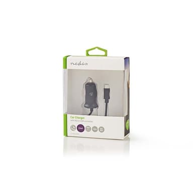 Billader | 2,4 A | Fast kabel | Mikro-USB | Sort