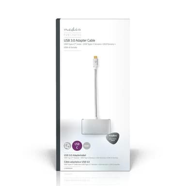 Nedis USB Multi-Port Adapter | USB 3.2 Gen 1 | USB-C™ Hann | USB-A Hun / USB-C™ Hunn / VGA Hun 15p | 5 Gbps | 0.20 m | Rund | Gull belagt | Flettet / Nylon | Sølv | Deksel Vindusboks