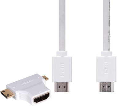 iWantit1.8m HDMI-kabel + mini/micro HDMI-adapter (hvit)