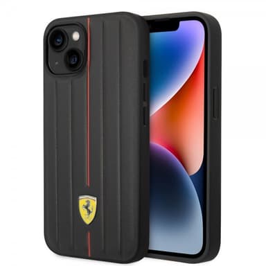 Ferrari iPhone 14 Plus Deksel Embossed Stripes Rød