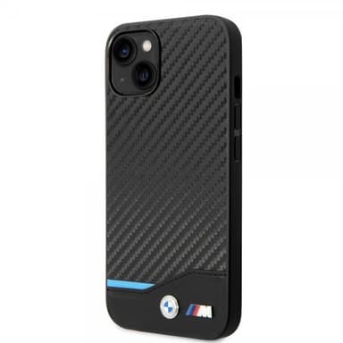 BMW iPhone 14 Plus Deksel Carbon Effect Printed Logo Svart