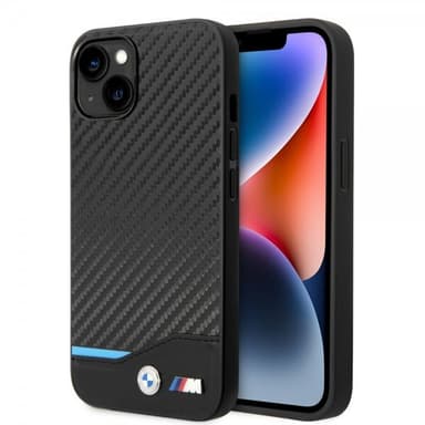 BMW iPhone 14 Deksel Carbon Effect Printed Logo Svart