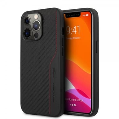 AMG iPhone 14 Pro Max Deksel Carbon Effect Stamped Logo Svart