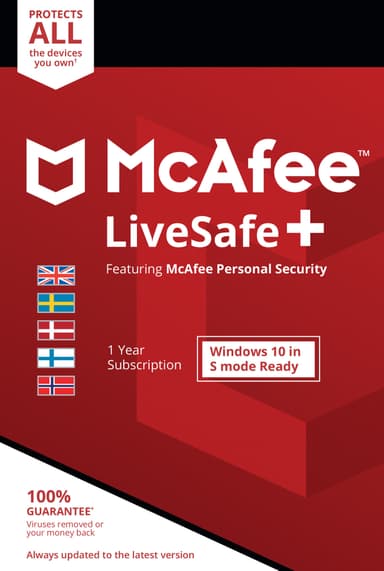 McAfee LiveSafe Plus 12M Device Attach -Windows, Mac OSX, iOS, Android