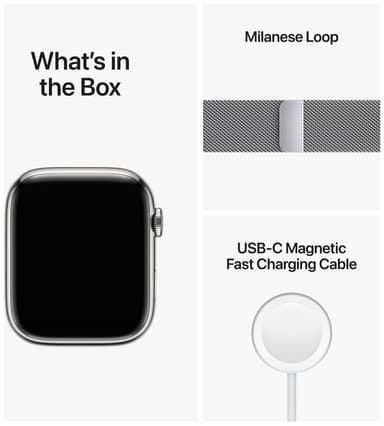 Apple Watch Series 8 45mm Cellular (rustfritt stål i sølv/ sølv milanese-reim)