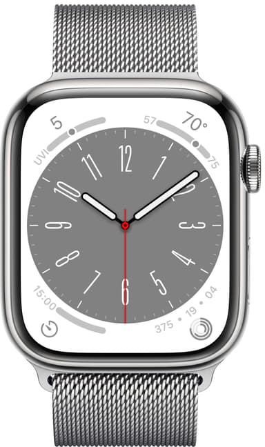 Apple Watch Series 8 45mm Cellular (rustfritt stål i sølv/ sølv milanese-reim)