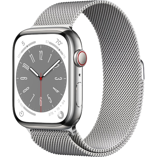 Apple Watch Series 8 45mm Cellular (rustfritt stål i sølv/ sølv milanese-reim)