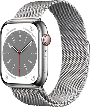 Apple Watch Series 8 45mm Cellular (rustfritt stål i sølv/ sølv milanese-reim)