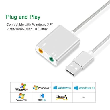 Eksternt lydkort USB 3.5 mm hodetelefon og mikrofonkontakt