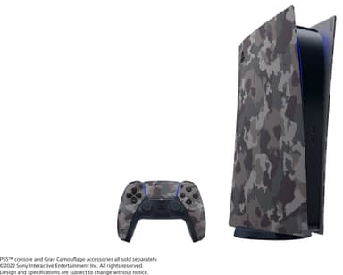 PS5 Digital Edition konsolldeksel (Grey Camouflage)