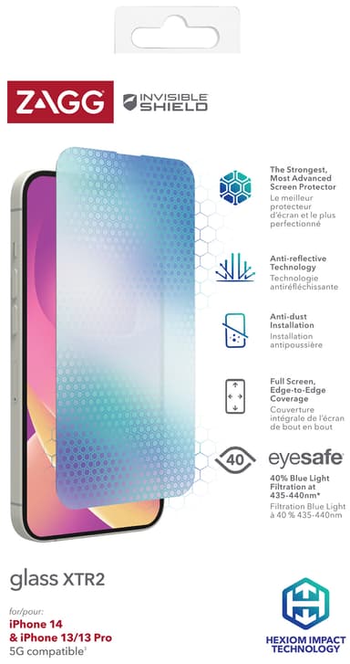 ZAGG InvisibleShield iPhone 13/iPhone 13 Pro/iPhone 14 Skjermbeskytter Glass XTR2