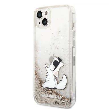 Karl Lagerfeld iPhone 14 Plus Deksel Liquid Glitter Choupette Gull