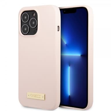 Guess iPhone 13 Pro Max Deksel Silicone Metal Plate MagSafe Rosa