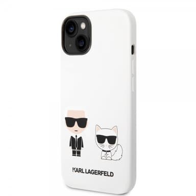Karl Lagerfeld iPhone 14 Plus Deksel Liquid Silicone Karl & Choupette Hvit