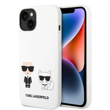 Karl Lagerfeld iPhone 14 Plus Deksel Liquid Silicone Karl & Choupette Hvit