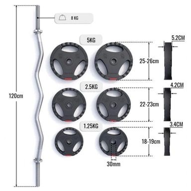 GORILLA SPORTS® Barre Curl Avec Poids - 35kg, Poids à Pinces Réglables - 4
