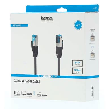 Hama CAT6a S/FTP nettverkskabel 15 m (sort)