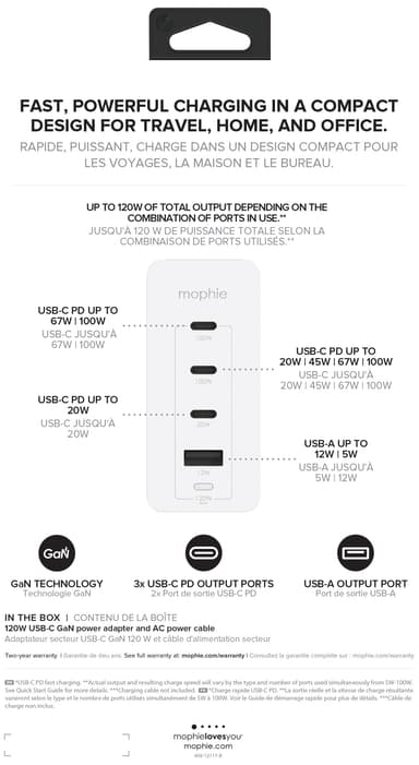 Mophie Speedport 120W GaN vegglader