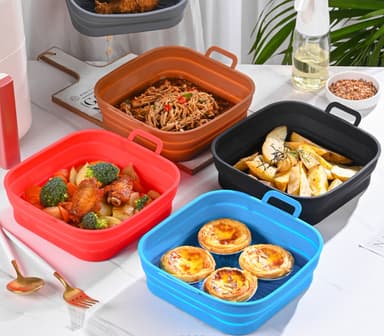 Sammenleggbar firkantet Air Fryer-silikonform 17,5 cm Sort