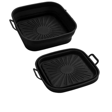 Sammenleggbar firkantet Air Fryer-silikonform 17,5 cm Sort