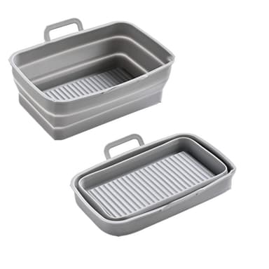 Sammenleggbar firkantet Air Fryer silikonform 19,5x12,7x7 cm Grå