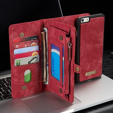 CASEME iPhone 6s 6 Plus Retro Split lommebok-deksel i lær Rød