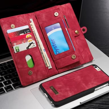 CASEME iPhone 6s 6 Plus Retro Split lommebok-deksel i lær Rød