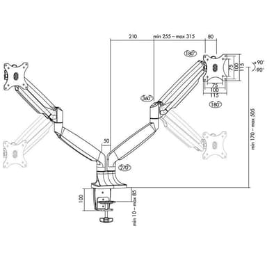 LogiLink Dobbel monitorarm 13-32"" gassfjær A