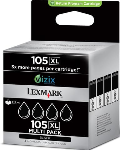 Lexmark blekkpatron 105 XL Vizix 4 pk. Sort