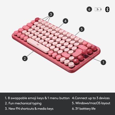 Logitech Pop Keys Wireless tastatur (Heartbreak Rose)