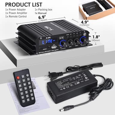 NÖRDIC Bluetooth 5.0 stereo 2.1 forsterker 4X40W + 50W RMS forsterker 2 høyttalere og subwoofer med USB og SD mediespillerinngang