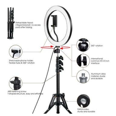 LED RGB Ring Light 30cm Diameter med mobilholder med stativ og gulvstand 5 Trinn Dimmable 19 Lysmodus Selfie Lamping Ring Lamping Ring Light