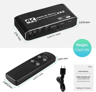 NÖRDIC HDMI Matrix switch 2X2 med avtrekker 4K60Hz RGB 8: 8: 8 18Gbps 3D HDR HDCP2.2