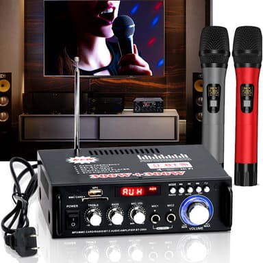 NÖRDIC Bluetooth 5.0 Stereoforsterker 2x40W AUX / USB / BT Lydforsterker med FM 2xMIC inngang