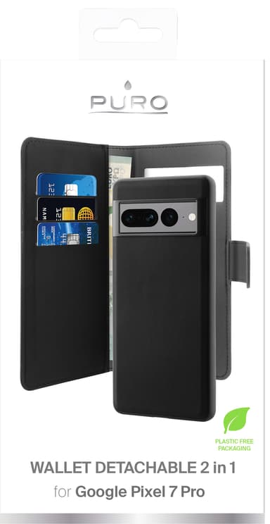 Puro 2-i-1 Google Pixel 7 Pro lommebokdeksel (sort)