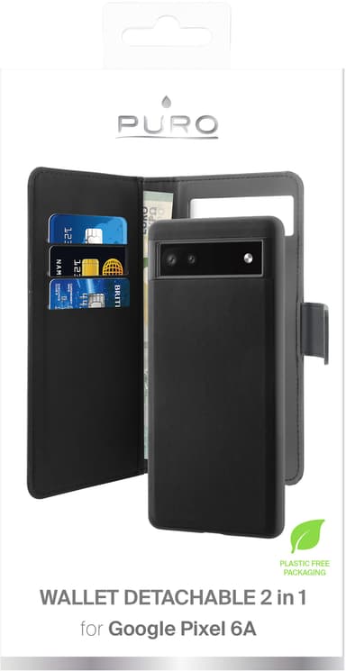Puro 2-i-1 Google Pixel 6a lommebokdeksel (sort)